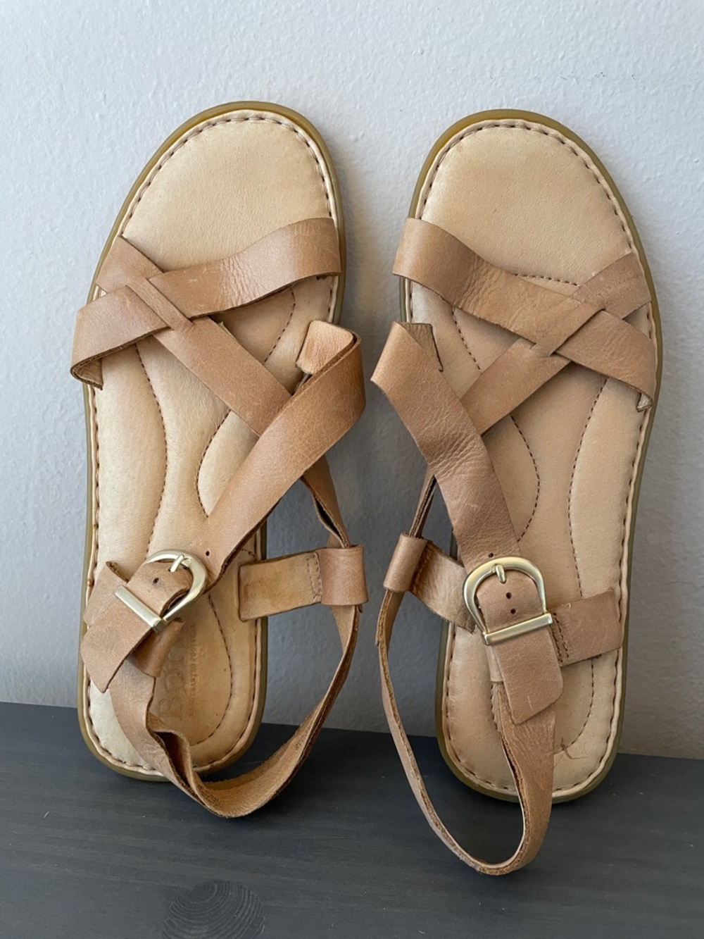 Born Leather Tan Strappy Buckle Sandals